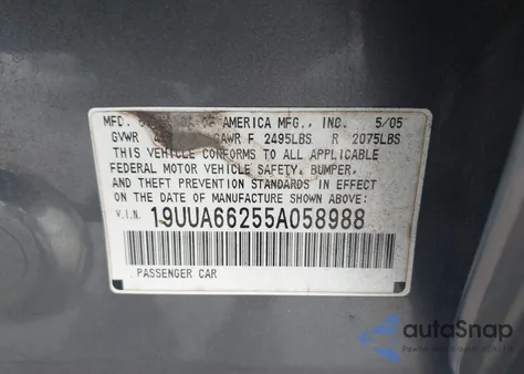 2005 Acura Tl из США, поврежденный, VIN 19UUA66255A058988